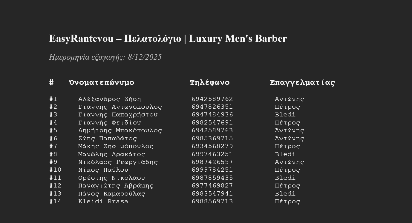 Export πελατολογίου & στατιστικών